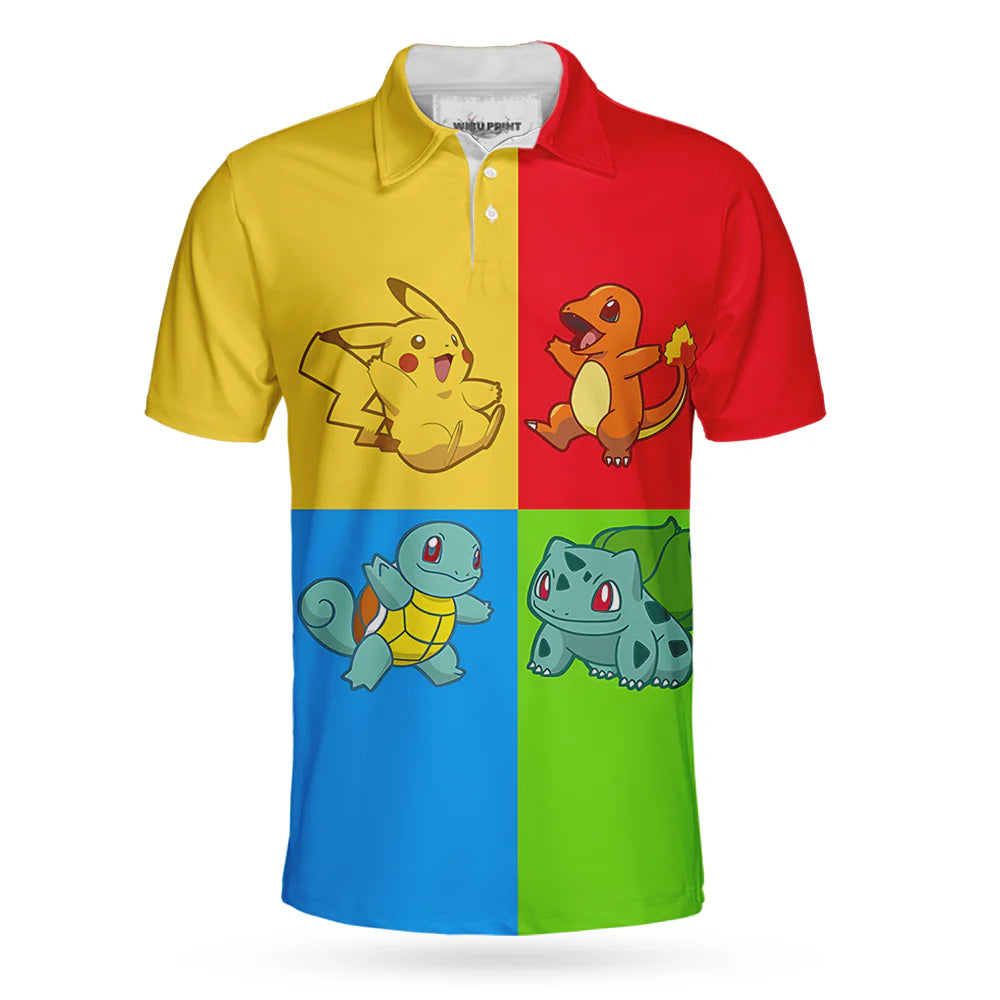 PKM Polo Shirt Pikachu Bulbasaur Squirtle Charmander Polo Tees Colorful