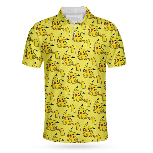 PKM Polo Shirt Electricity Type PKM Pikachu Pattern Polo Tees Yellow