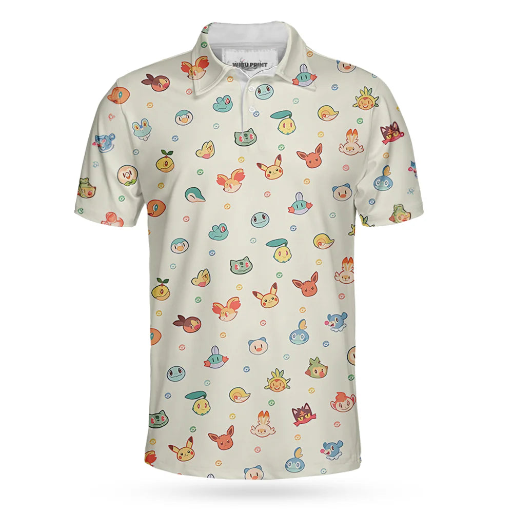 PKM Polo Shirt Cute Chibi PKM Pattern Polo Tees White