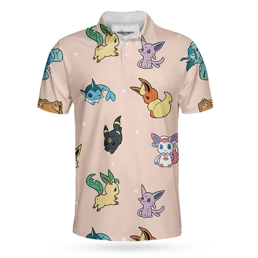 PKM Polo Shirt All Eevee Evolution PKM Pattern Polo Tees Pink