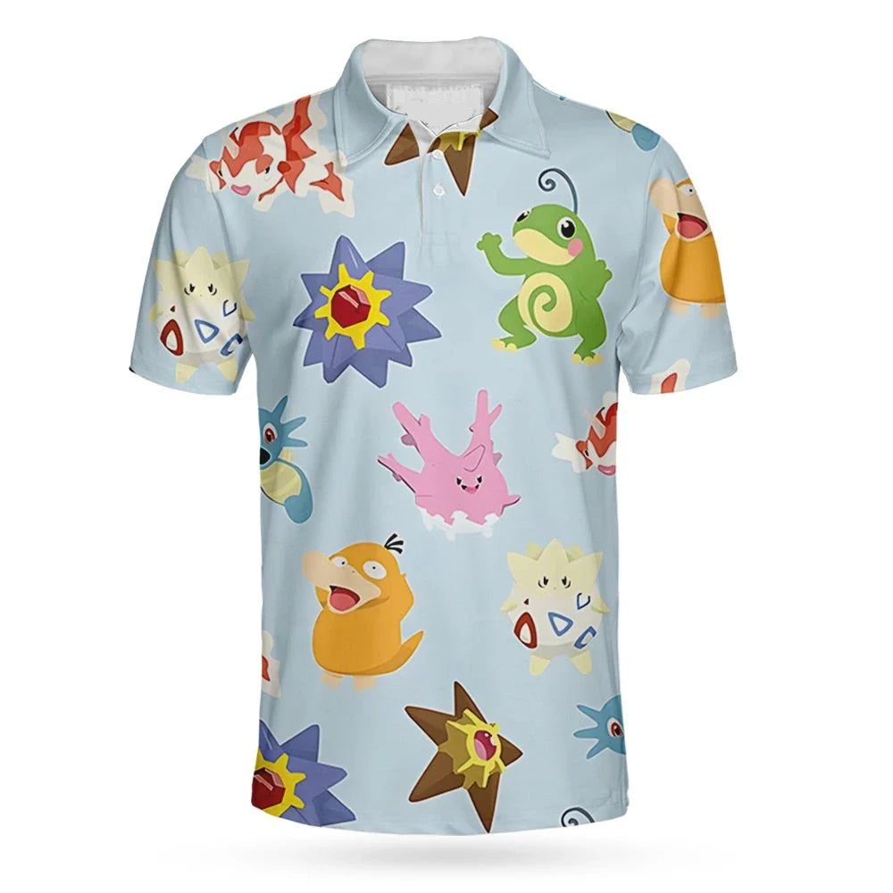 PKM Polo Shirt Psyduck Togepi Staryu PKM Pattern Polo Tees Colorful