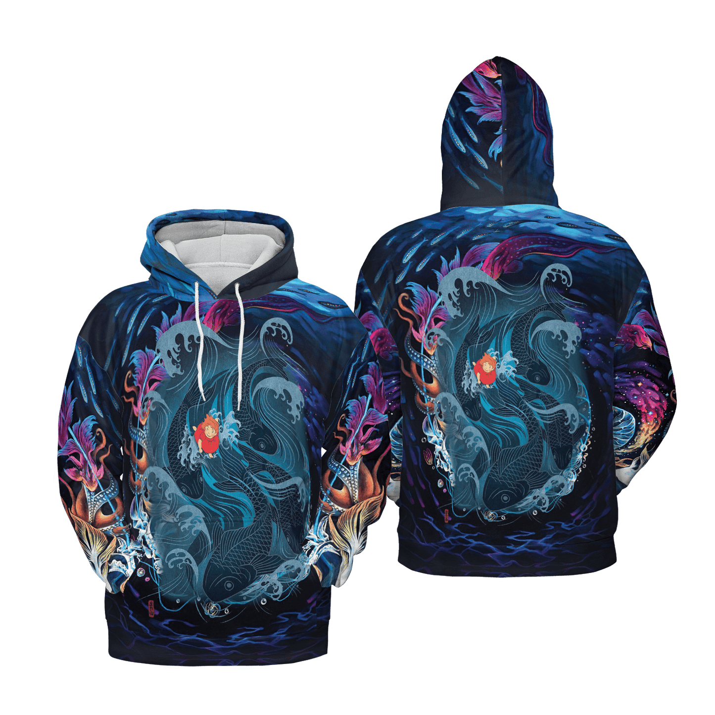 SGhibli Hoodie Ponyo Fish On The Sea Hoodie Black Blue Unisex