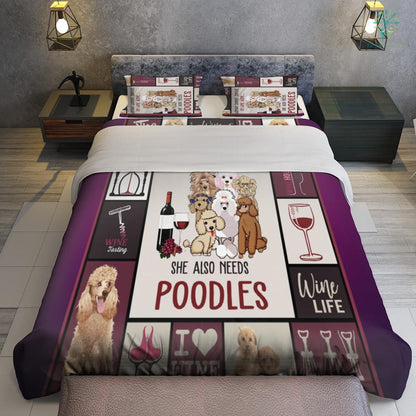 Dog Bedding Set She Also Needs Poodles Duvet Covers Pink Unique Gift