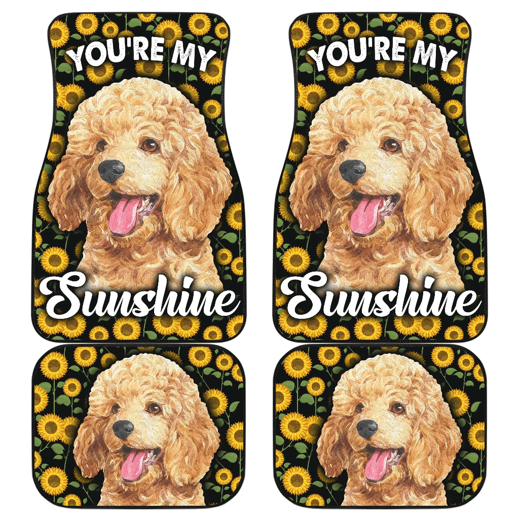 Dog Car Floor Mats Happy Face Poodle Dog You're My Sunshine Sunflower Car Mats