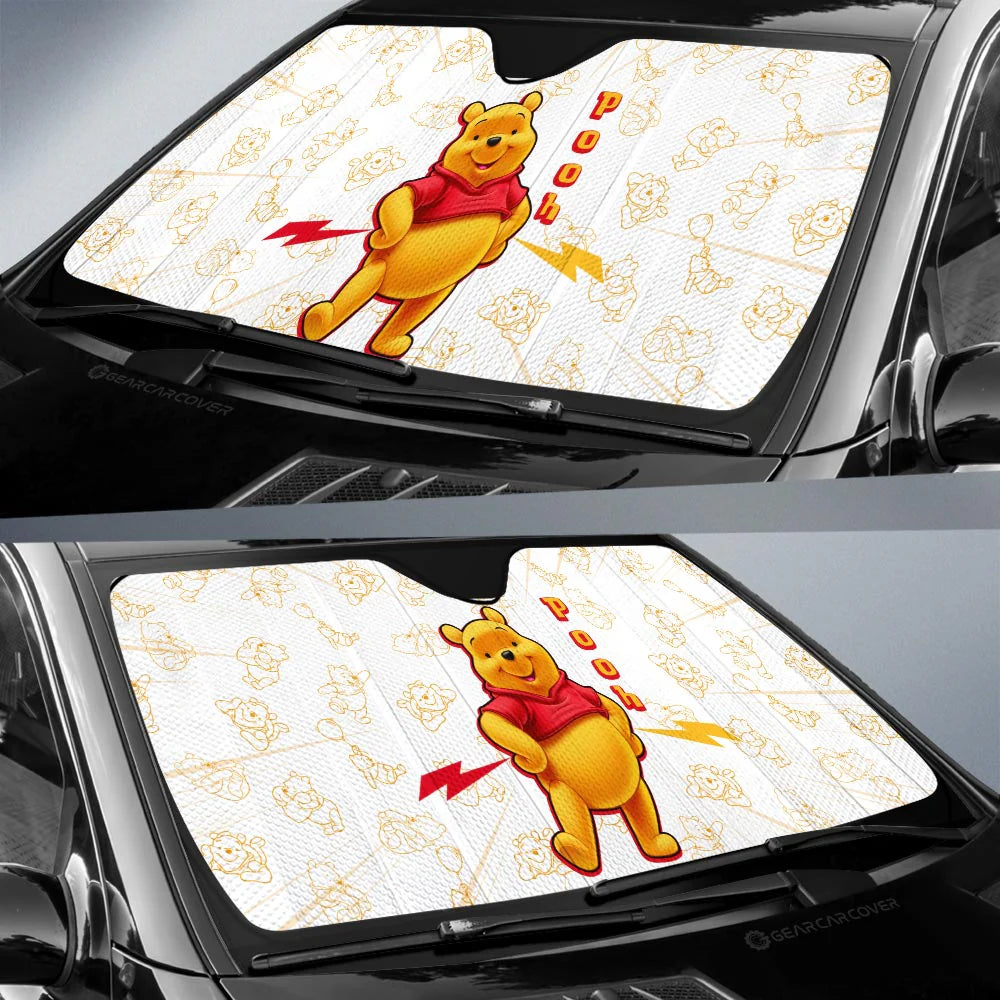 WTP Car Sun Shade Pooh All Poses Graphic Pattern Winshield Sun Shade White Orange