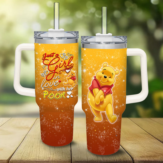 WTP 40 Oz Tumbler Just A Girl In Love With Her Pooh Tumbler 40 Oz Orange