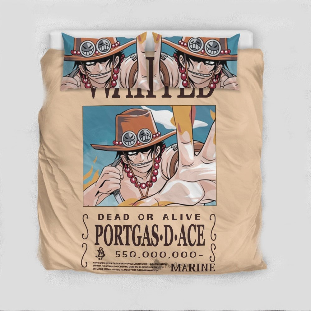 One Piece Bedding Set Portgas D Ace Wanted Paper Duvet Covers Brown Unique Gift