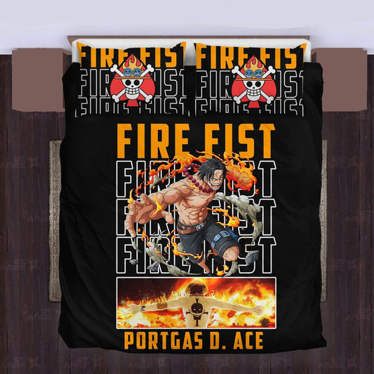 One Piece Bedding Set Fire Fist Portgas D Ace Graphic Duvet Covers Black Unique Gift