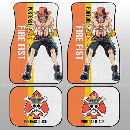 One Piece Car Mats One Piece Portgas D Ace Fire Fist Graphic Car Floor Mats White Orange