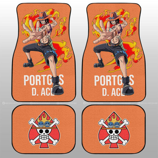 One Piece Car Mats One Piece Portgas D Ace Fire Jolly Roger Symbol Car Floor Mats Orange