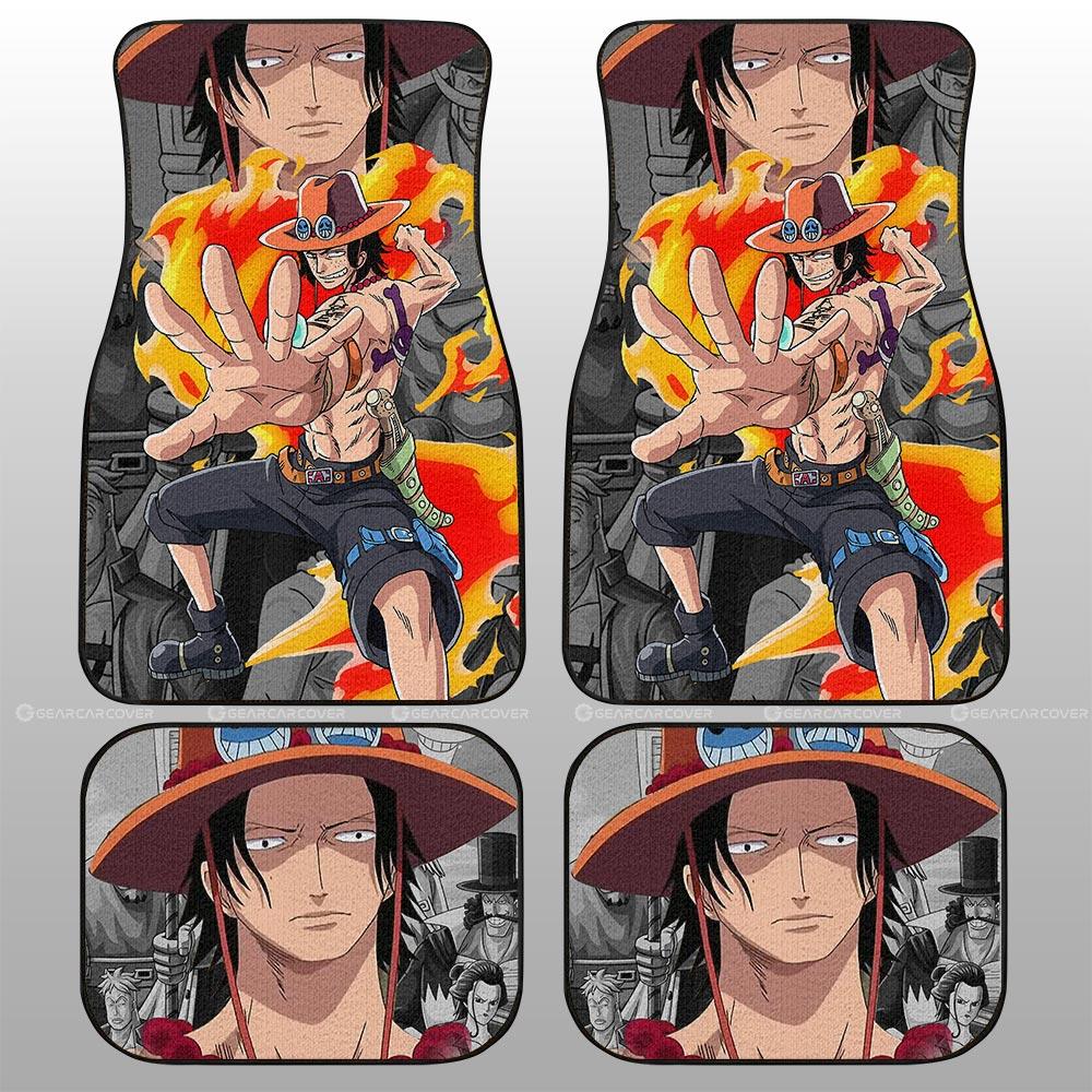 One Piece Car Mat Portgas D Ace Face Graphic Manga Pattern Jolly Roger Symbol Car Floor Mats Colorful