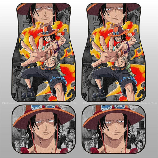 One Piece Car Mat Portgas D Ace Face Graphic Manga Pattern Jolly Roger Symbol Car Floor Mats Colorful