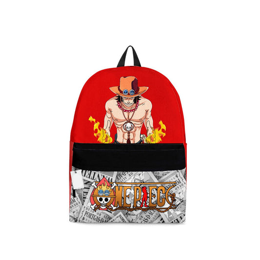 One Piece Backpack One Piece Portgas D Ace Symbol Manga Pattern Backpacks Red Black