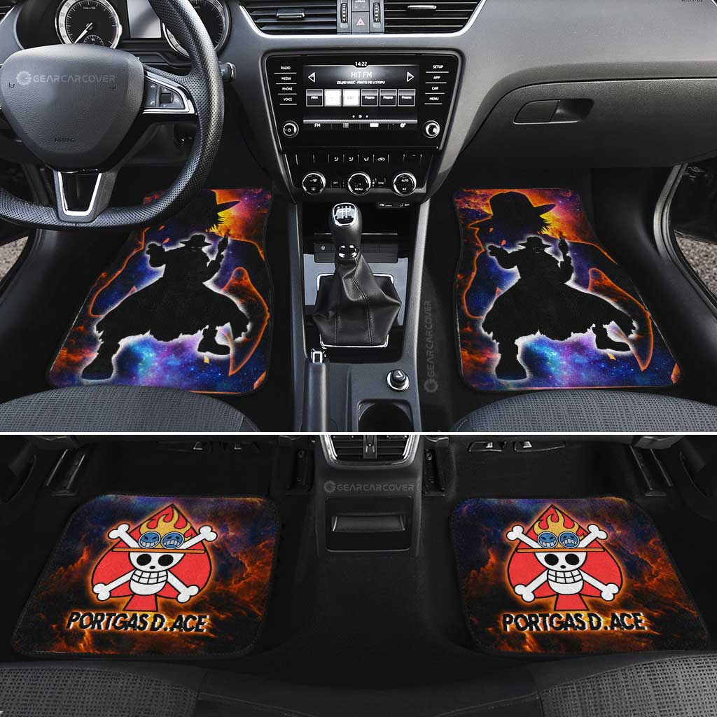 One Piece Car Mat Portgas D Ace Silhouette Jolly Roger Symbol Galaxy Car Floor Mats Black Orange