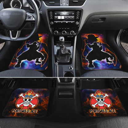 One Piece Car Mat Portgas D Ace Silhouette Jolly Roger Symbol Galaxy Car Floor Mats Black Orange