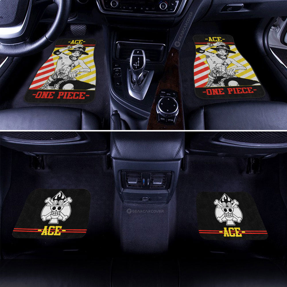 One Piece Car Mat Portgas D Ace Character Stripes Pattern Jolly Roger Symbol Car Floor Mats Black Yellow