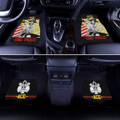One Piece Car Mat Portgas D Ace Character Stripes Pattern Jolly Roger Symbol Car Floor Mats Black Yellow