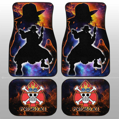 One Piece Car Mat Portgas D Ace Silhouette Jolly Roger Symbol Galaxy Car Floor Mats Black Orange