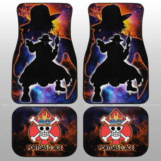 One Piece Car Mat Portgas D Ace Silhouette Jolly Roger Symbol Galaxy Car Floor Mats Black Orange