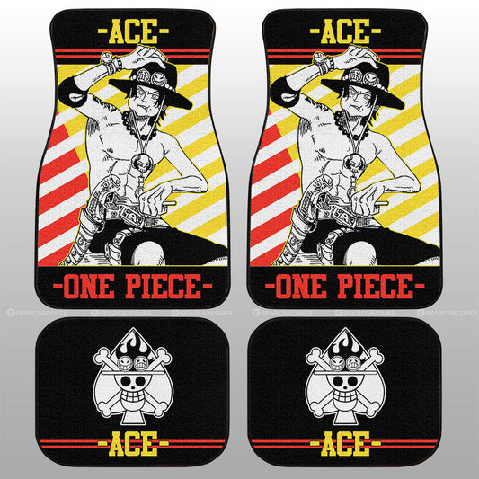 One Piece Car Mat Portgas D Ace Character Stripes Pattern Jolly Roger Symbol Car Floor Mats Black Yellow