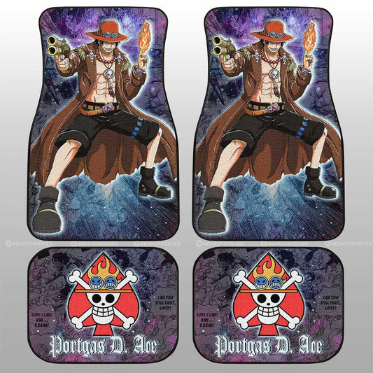 One Piece Car Mats Portgas D Ace Graphic Manga Pattern Jolly Roger Symbol Galaxy Car Floor Mats Colorful