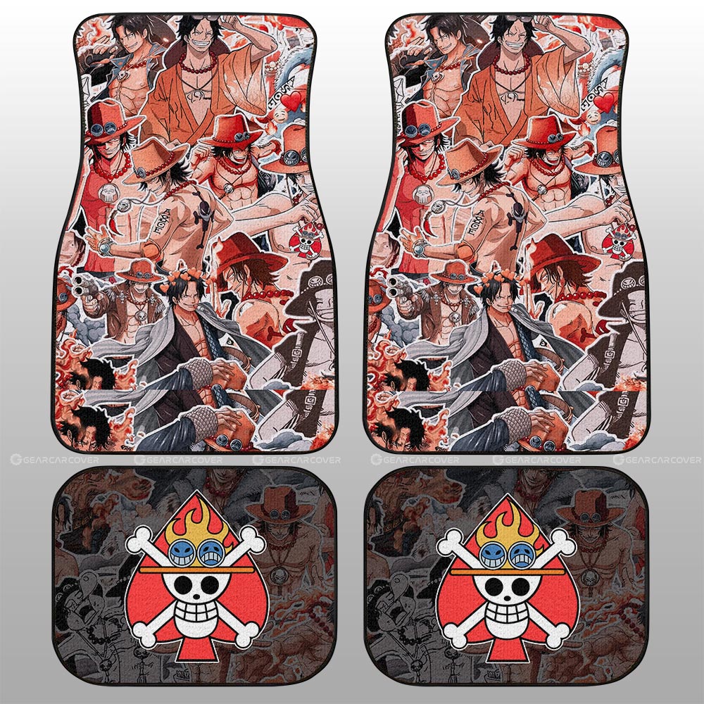One Piece Car Mats One Piece Portgas D Ace Doodle Pattern Car Floor Mats Red