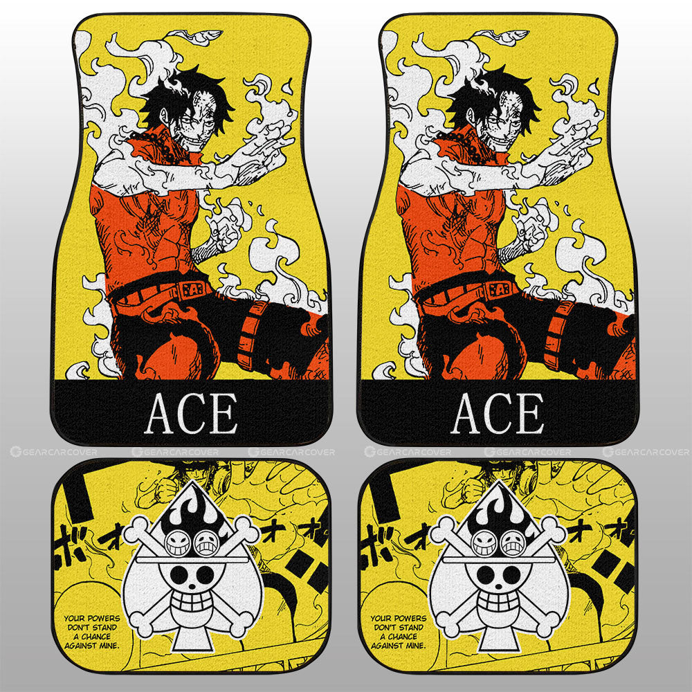 One Piece Car Mat Portgas D Ace Fghting Pose Manga Pattern Jolly Roger Symbol Car Floor Mats Yellow Red