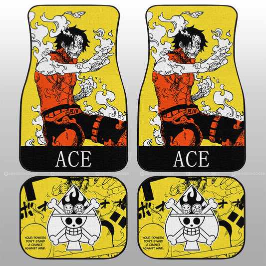 One Piece Car Mat Portgas D Ace Fghting Pose Manga Pattern Jolly Roger Symbol Car Floor Mats Yellow Red