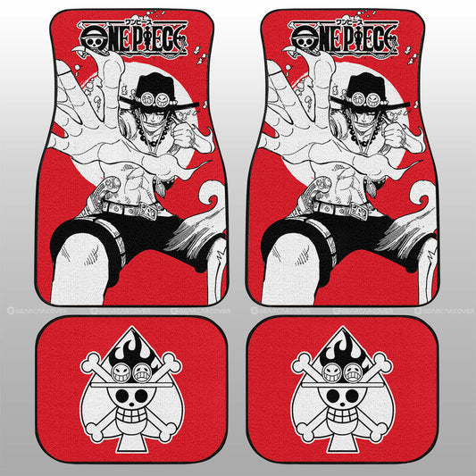 One Piece Car Mat Portgas D Ace Fighting Pose Jolly Roger Symbol Car Floor Mats Red White