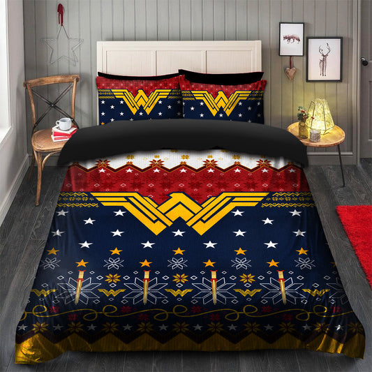 Wonder Woman Bedding Set DC Wonder Woman Christmas Pattern Duvet Covers Red Blue Unique Gift