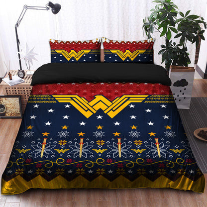 Wonder Woman Bedding Set DC Wonder Woman Christmas Pattern Duvet Covers Red Blue Unique Gift