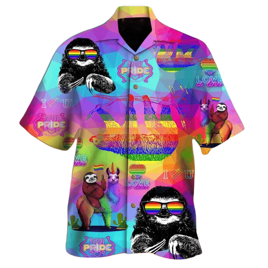 LGBT Hawaii Shirt Sloth Happy Pride Month Pattern Hawaiian Shirt Colorful Unisex