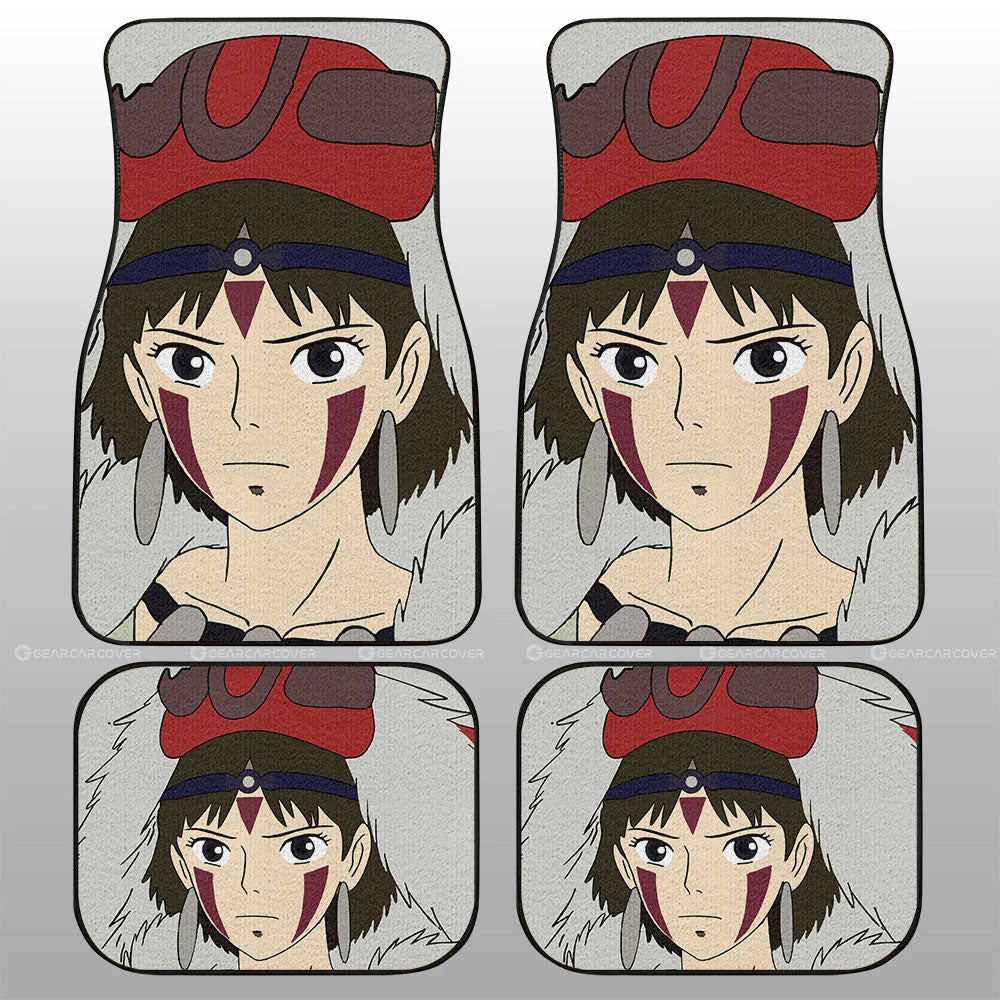 SGhibli Car Mats SGhibli Princess Mononoke Face Graphic Car Floor Mats Gray Red