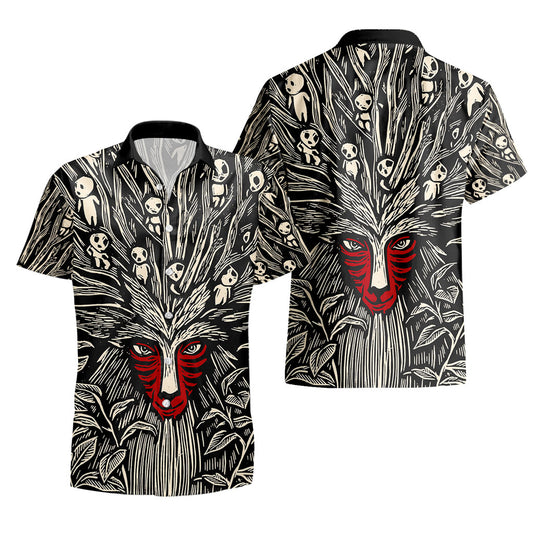 SGhibli Hawaii Shirt Princess Mononoke Forest Spirit Hawaiian Shirt Black White Unisex