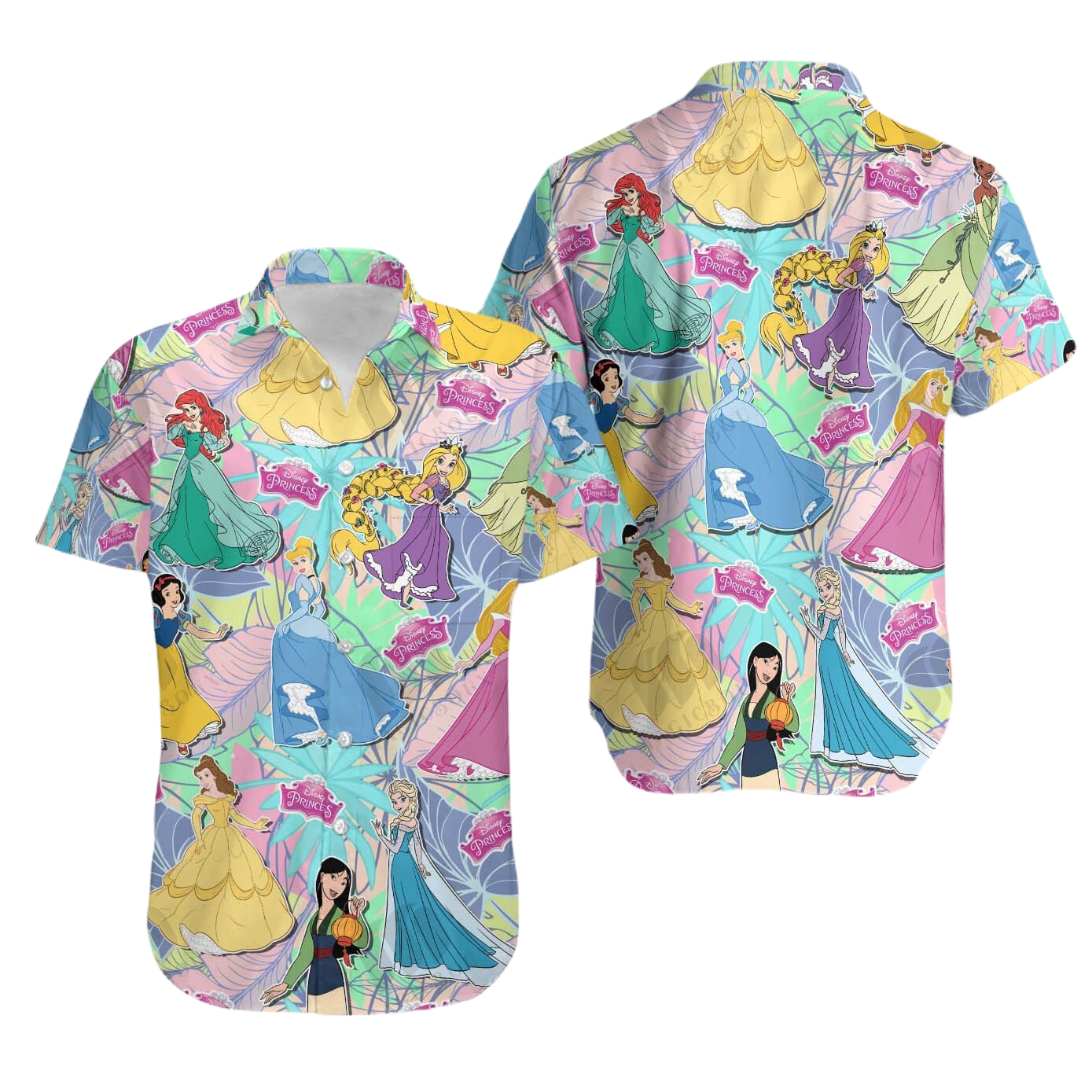 DN Hawaii Shirt DN All Princesses Tropical Leaves Pattern Hawaiian Shirt Colorful Unisex