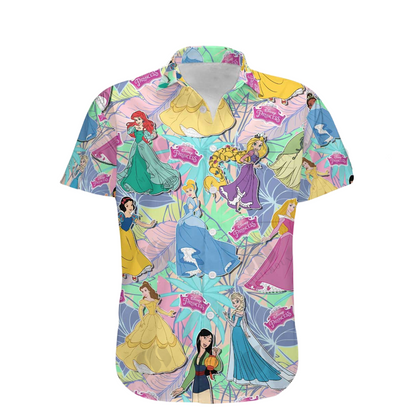 DN Hawaii Shirt DN All Princesses Tropical Leaves Pattern Hawaiian Shirt Colorful Unisex