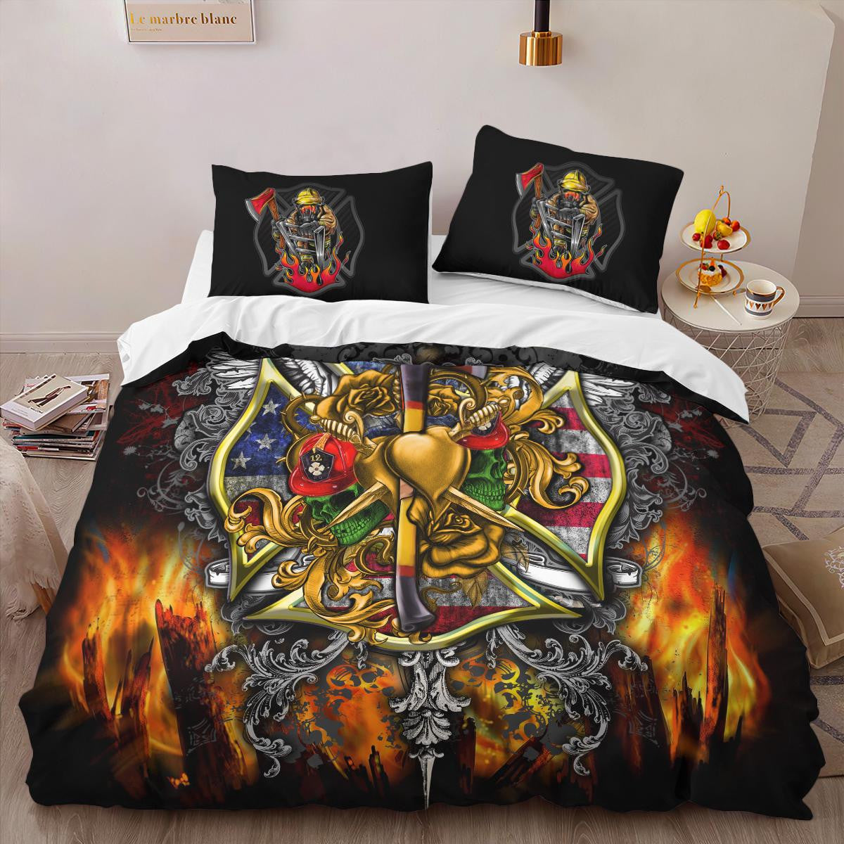 Firefighter Bedding Set Firefighter Items Graphic Duvet Covers Black Yellow Unique Gift