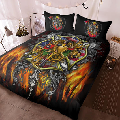 Firefighter Bedding Set Firefighter Items Graphic Duvet Covers Black Yellow Unique Gift