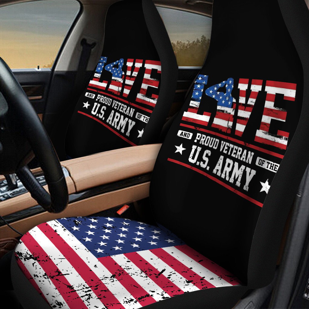Veteran Car Seat Covers Love And Proud Veteran Of The US Army Seat Covers Black
