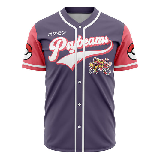 PKM Baseball Jersey Psybeams PKM Jersey Shirt Purple Red Unisex Adult New Release