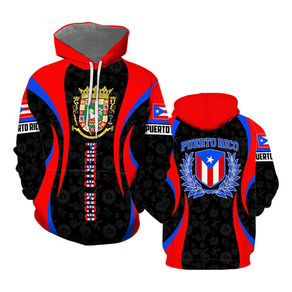 Puerto Rico Hoodie Coat Of Arms And Flag Puerto Rico Hoodie Black Red Unisex