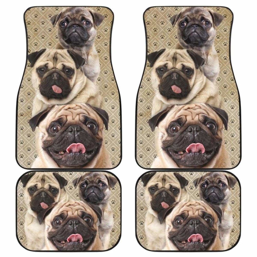 Dog Car Floor Mats Funny Pug Dog In A Group Pawprint Pattern Car Mats