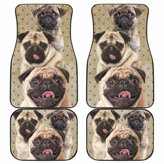 Dog Car Floor Mats Funny Pug Dog In A Group Pawprint Pattern Car Mats
