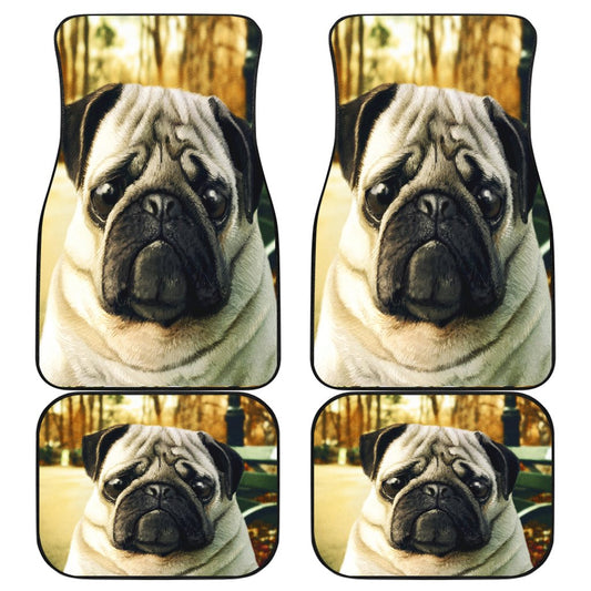 Dog Car Floor Mats Sad Face Pug Dog In The Forest Graphic Car Mats