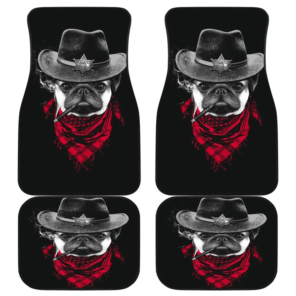 Dog Car Floor Mats Pug Dog Funny Cowboy Hat And Cigarette Car Mats