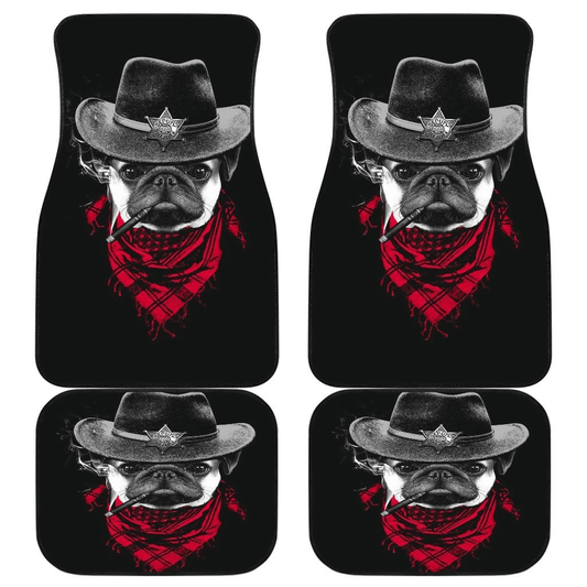 Dog Car Floor Mats Pug Dog Funny Cowboy Hat And Cigarette Car Mats