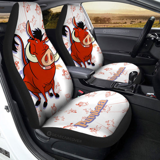 LK Car Seat Covers DN Lion King Character Pumbaa Graphic Seat Covers White Brown