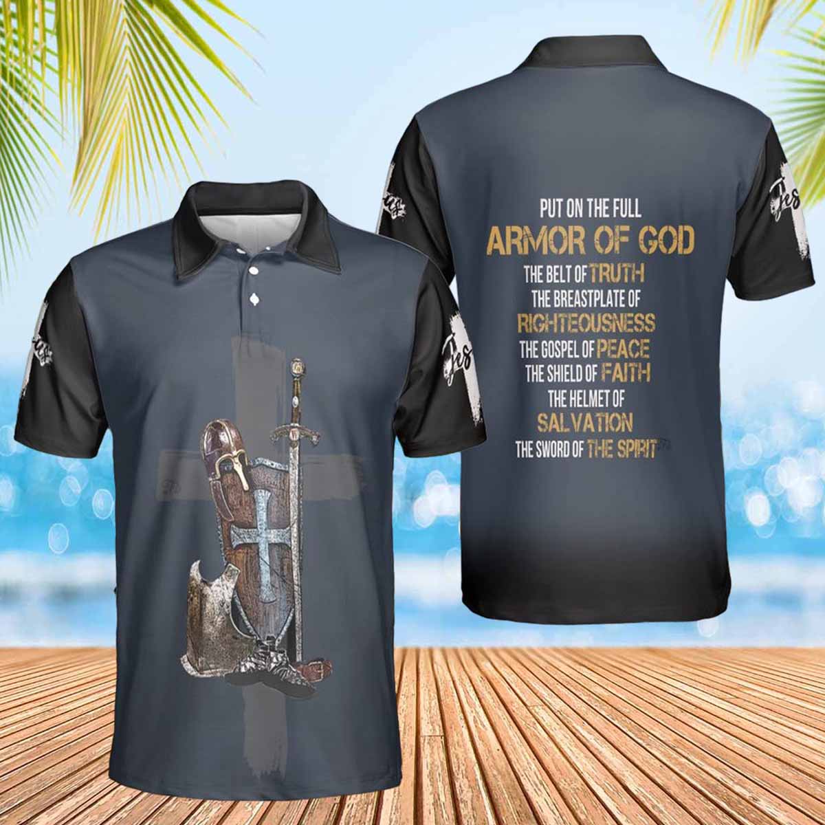 Jesus Polo Shirt Put On The Full Armor Of God Polo Tees Black Blue