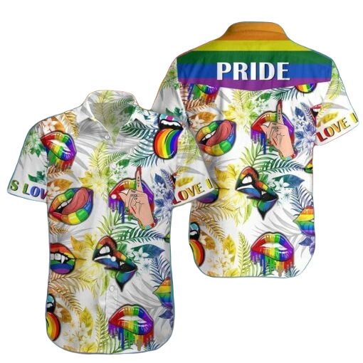 LGBT Hawaii Shirt Pride Rainbow Lips Tropical Pattern Hawaiian Shirt Colorful Unisex