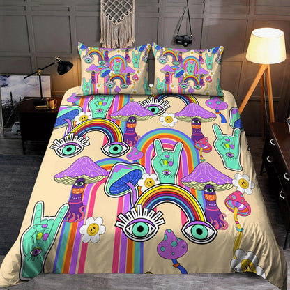 Mushroom Bedding Set Retro Psychedelic Hippie Mushroom Duvet Covers Colorful Unique Gift